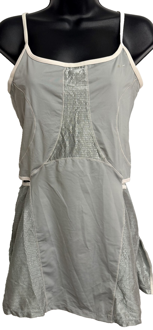 Nike Sphere Dry Tennis Dress Women's Small Gray Silver Mesh Strappy Sports NEW
